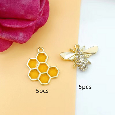 10 tk/pakk Mesilase kärgstruktuuri emailiga metallist amuletid kuldne alus ehete valmistamiseks ja meisterdamiseks moekõrvarõnga võlu moe ripats