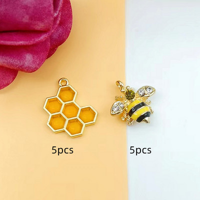 10 tk/pakk Mesilase kärgstruktuuri emailiga metallist amuletid kuldne alus ehete valmistamiseks ja meisterdamiseks moekõrvarõnga võlu moe ripats