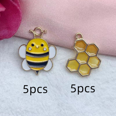 10 tk/pakk Mesilase kärgstruktuuri emailiga metallist amuletid kuldne alus ehete valmistamiseks ja meisterdamiseks moekõrvarõnga võlu moe ripats