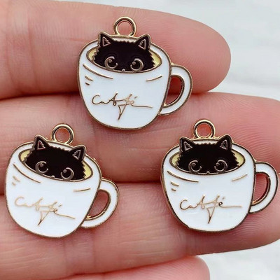 10 бр. Емайлирана чаша Котешки талисман за изработка на бижута Kawaii Обеца Висулка Гривна Колие Аксесоари Направи си сам Консумативи за занаяти Материали