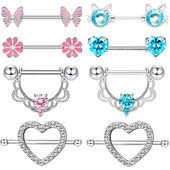 Ružičasti kristalni set za piercing za bradavice od nehrđajućeg čelika Cvjetni prsten za bradavice Bulk ženski leptir za bradavice Paket s utegom za piercing Lengua Lot