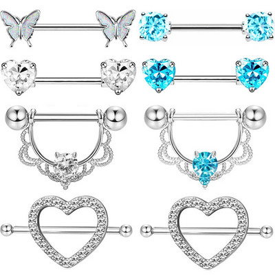 Ružičasti kristalni set za piercing za bradavice od nehrđajućeg čelika Cvjetni prsten za bradavice Bulk ženski leptir za bradavice Paket s utegom za piercing Lengua Lot