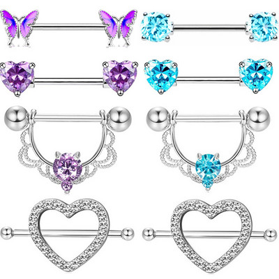 Ružičasti kristalni set za piercing za bradavice od nehrđajućeg čelika Cvjetni prsten za bradavice Bulk ženski leptir za bradavice Paket s utegom za piercing Lengua Lot