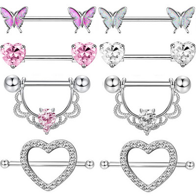 Ružičasti kristalni set za piercing za bradavice od nehrđajućeg čelika Cvjetni prsten za bradavice Bulk ženski leptir za bradavice Paket s utegom za piercing Lengua Lot