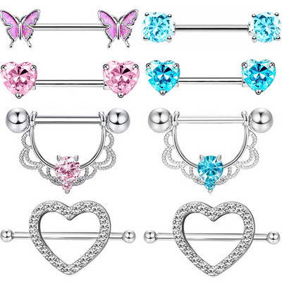 Ružičasti kristalni set za piercing za bradavice od nehrđajućeg čelika Cvjetni prsten za bradavice Bulk ženski leptir za bradavice Paket s utegom za piercing Lengua Lot
