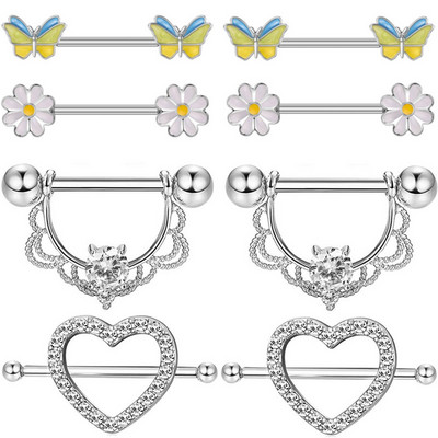 Ružičasti kristalni set za piercing za bradavice od nehrđajućeg čelika Cvjetni prsten za bradavice Bulk ženski leptir za bradavice Paket s utegom za piercing Lengua Lot