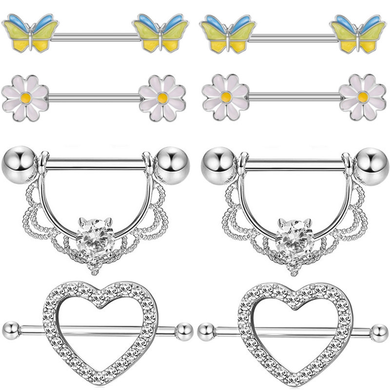 Ružičasti kristalni set za piercing za bradavice od nehrđajućeg čelika Cvjetni prsten za bradavice Bulk ženski leptir za bradavice Paket s utegom za piercing Lengua Lot