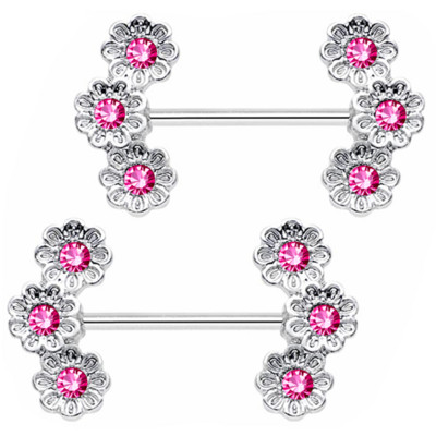 1 Pár Stalness Acél Szív Mellbimbó Piercing Gyűrű 14G Virág Mellbimbó Piercing Súlyzó ékszer Pentagram Mellbimbó Piercing Pajzs szett
