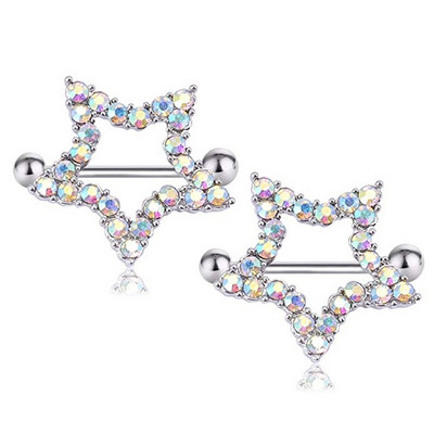 1 Pár Stalness Acél Szív Mellbimbó Piercing Gyűrű 14G Virág Mellbimbó Piercing Súlyzó ékszer Pentagram Mellbimbó Piercing Pajzs szett