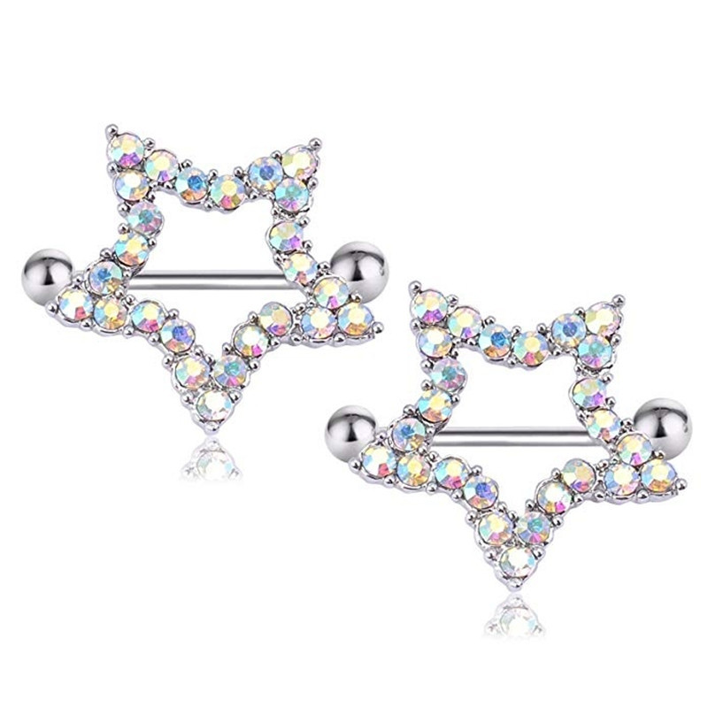 1 Pár Stalness Acél Szív Mellbimbó Piercing Gyűrű 14G Virág Mellbimbó Piercing Súlyzó ékszer Pentagram Mellbimbó Piercing Pajzs szett