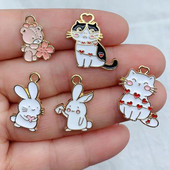 10 buc. Breloc din aliaj de desene animate, pisică, iepure, cercei drăguț, bricolaj, breloc, pandantiv, accesorii de bijuterii pentru confecţionare