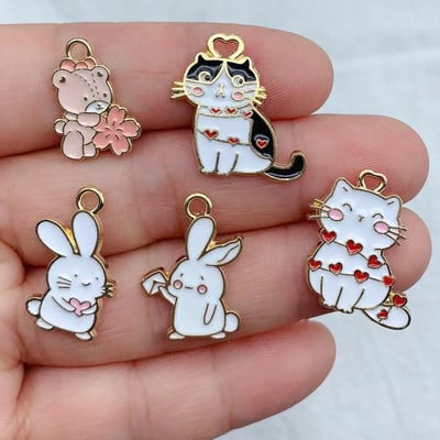 10 buc. Breloc din aliaj de desene animate, pisică, iepure, cercei drăguț, bricolaj, breloc, pandantiv, accesorii de bijuterii pentru confecţionare