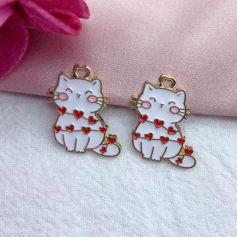 10 buc. Breloc din aliaj de desene animate, pisică, iepure, cercei drăguț, bricolaj, breloc, pandantiv, accesorii de bijuterii pentru confecţionare