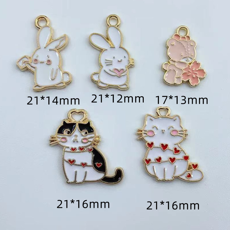 10 buc. Breloc din aliaj de desene animate, pisică, iepure, cercei drăguț, bricolaj, breloc, pandantiv, accesorii de bijuterii pentru confecţionare