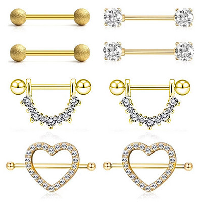 Mat set za piercing za bradavice od nehrđajućeg čelika 14G kristalni prsten za bradavice Nakit za tijelo Veliki paket za piercing za jezik Paket šipki za piercing za bradavice