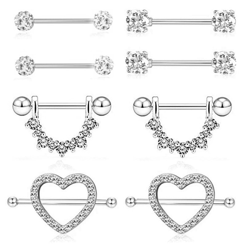 Mat set za piercing za bradavice od nehrđajućeg čelika 14G kristalni prsten za bradavice Nakit za tijelo Veliki paket za piercing za jezik Paket šipki za piercing za bradavice