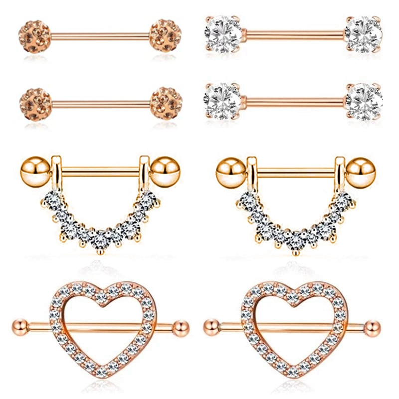 Mat set za piercing za bradavice od nehrđajućeg čelika 14G kristalni prsten za bradavice Nakit za tijelo Veliki paket za piercing za jezik Paket šipki za piercing za bradavice