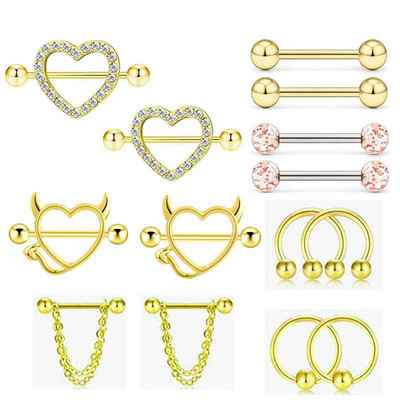 Rozsdamentes acél szív mellbimbó piercing ékszer szett virág mellbimbó súlyzó csomag kristály mellbimbó gyűrű szexi testpiercing Pezon