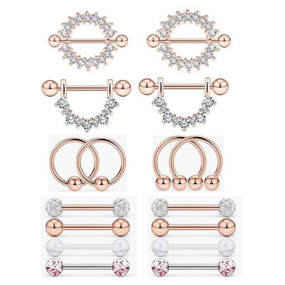 Rozsdamentes acél szív mellbimbó piercing ékszer szett virág mellbimbó súlyzó csomag kristály mellbimbó gyűrű szexi testpiercing Pezon