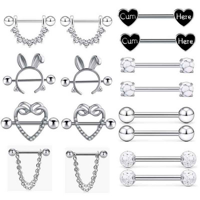 Rozsdamentes acél szív mellbimbó piercing ékszer szett virág mellbimbó súlyzó csomag kristály mellbimbó gyűrű szexi testpiercing Pezon