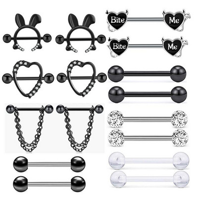 Rozsdamentes acél szív mellbimbó piercing ékszer szett virág mellbimbó súlyzó csomag kristály mellbimbó gyűrű szexi testpiercing Pezon