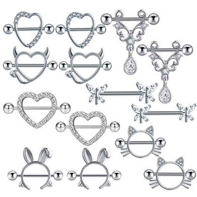Rozsdamentes acél szív mellbimbó piercing ékszer szett virág mellbimbó súlyzó csomag kristály mellbimbó gyűrű szexi testpiercing Pezon
