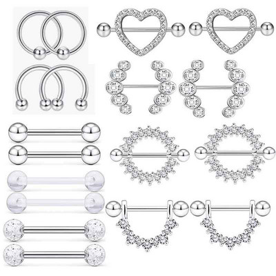 Rozsdamentes acél szív mellbimbó piercing ékszer szett virág mellbimbó súlyzó csomag kristály mellbimbó gyűrű szexi testpiercing Pezon