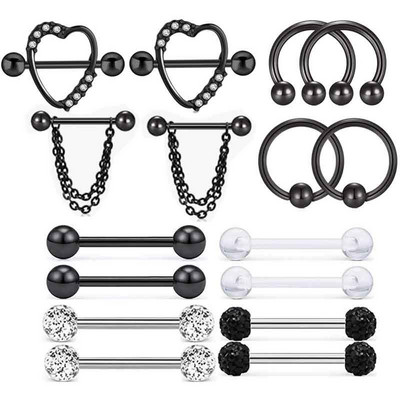 Rozsdamentes acél szív mellbimbó piercing ékszer szett virág mellbimbó súlyzó csomag kristály mellbimbó gyűrű szexi testpiercing Pezon