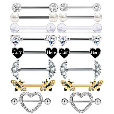 Rozsdamentes acél szív mellbimbó piercing ékszer szett virág mellbimbó súlyzó csomag kristály mellbimbó gyűrű szexi testpiercing Pezon