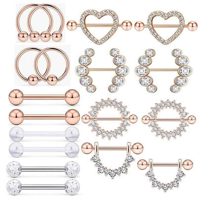Rozsdamentes acél szív mellbimbó piercing ékszer szett virág mellbimbó súlyzó csomag kristály mellbimbó gyűrű szexi testpiercing Pezon