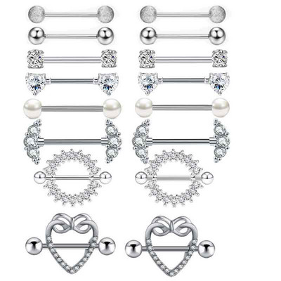 Rozsdamentes acél szív mellbimbó piercing ékszer szett virág mellbimbó súlyzó csomag kristály mellbimbó gyűrű szexi testpiercing Pezon