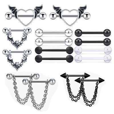 Rozsdamentes acél szív mellbimbó piercing ékszer szett virág mellbimbó súlyzó csomag kristály mellbimbó gyűrű szexi testpiercing Pezon