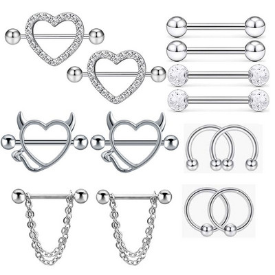 Rozsdamentes acél szív mellbimbó piercing ékszer szett virág mellbimbó súlyzó csomag kristály mellbimbó gyűrű szexi testpiercing Pezon