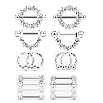 Rozsdamentes acél szív mellbimbó piercing ékszer szett virág mellbimbó súlyzó csomag kristály mellbimbó gyűrű szexi testpiercing Pezon