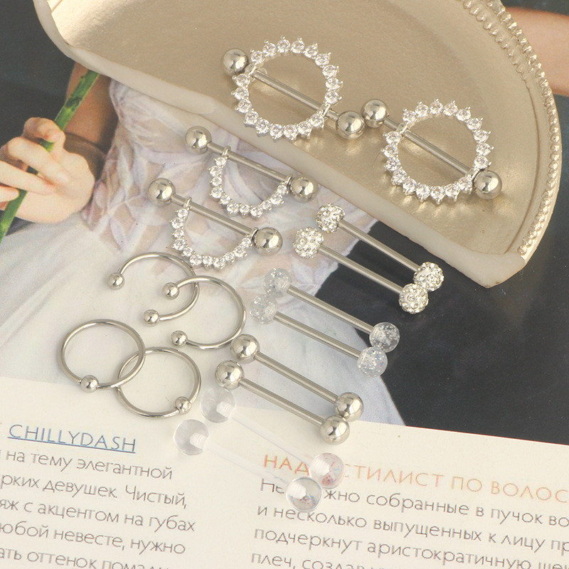 Rozsdamentes acél szív mellbimbó piercing ékszer szett virág mellbimbó súlyzó csomag kristály mellbimbó gyűrű szexi testpiercing Pezon