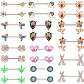 Bară de piercing pentru mamelon pentru flori de albină din oțel inoxidabil 14G foarfece pentru păsări Bijuterii pentru piercing pentru mamelon Frunze elefant inel pentru mamelon