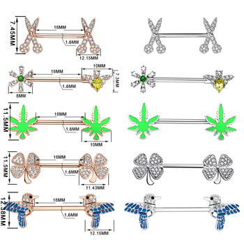 Ανοξείδωτο ατσάλι Flower Bee Piercing Bar 14G Bird Scissors Nipple Piercing Jewelry Leaf Elephant Nipple Ring Bulk Jewelry