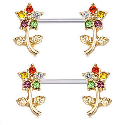Bară de piercing pentru mamelon pentru flori de albină din oțel inoxidabil 14G foarfece pentru păsări Bijuterii pentru piercing pentru mamelon Frunze elefant inel pentru mamelon