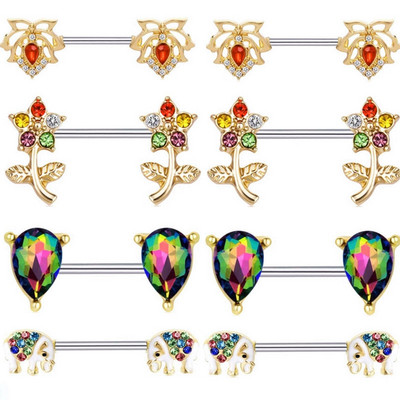 Bară de piercing pentru mamelon pentru flori de albină din oțel inoxidabil 14G foarfece pentru păsări Bijuterii pentru piercing pentru mamelon Frunze elefant inel pentru mamelon