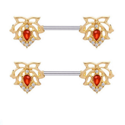 Bară de piercing pentru mamelon pentru flori de albină din oțel inoxidabil 14G foarfece pentru păsări Bijuterii pentru piercing pentru mamelon Frunze elefant inel pentru mamelon