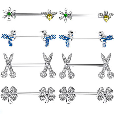 Bară de piercing pentru mamelon pentru flori de albină din oțel inoxidabil 14G foarfece pentru păsări Bijuterii pentru piercing pentru mamelon Frunze elefant inel pentru mamelon