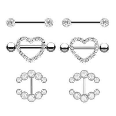 Set de piercing pentru mamelon din oțel chirurgical, set de piercing pentru mamelon de cristal 14G, lot lot de inele pentru limbă, bijuterii fermecătoare pentru piercing pentru mamelon