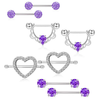 Set de piercing pentru mamelon din oțel chirurgical, set de piercing pentru mamelon de cristal 14G, lot lot de inele pentru limbă, bijuterii fermecătoare pentru piercing pentru mamelon