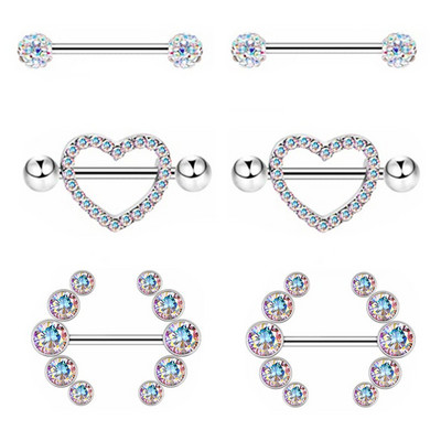 Set de piercing pentru mamelon din oțel chirurgical, set de piercing pentru mamelon de cristal 14G, lot lot de inele pentru limbă, bijuterii fermecătoare pentru piercing pentru mamelon