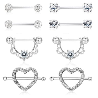 Set de piercing pentru mamelon din oțel chirurgical, set de piercing pentru mamelon de cristal 14G, lot lot de inele pentru limbă, bijuterii fermecătoare pentru piercing pentru mamelon