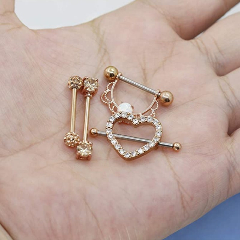 Set de piercing pentru mamelon din oțel chirurgical, set de piercing pentru mamelon de cristal 14G, lot lot de inele pentru limbă, bijuterii fermecătoare pentru piercing pentru mamelon