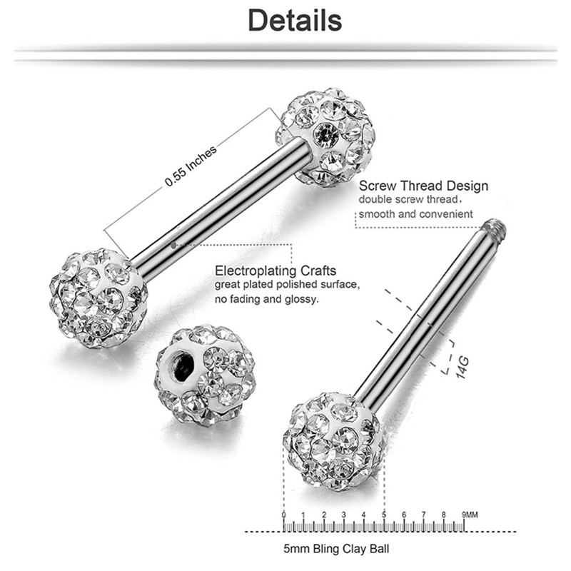 Set de piercing pentru mamelon din oțel chirurgical, set de piercing pentru mamelon de cristal 14G, lot lot de inele pentru limbă, bijuterii fermecătoare pentru piercing pentru mamelon
