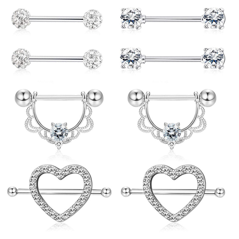 Set de piercing pentru mamelon din oțel chirurgical, set de piercing pentru mamelon de cristal 14G, lot lot de inele pentru limbă, bijuterii fermecătoare pentru piercing pentru mamelon
