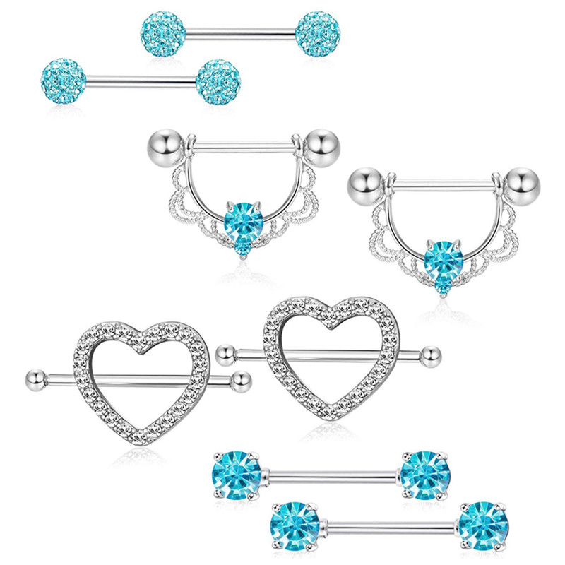 Set de piercing pentru mamelon din oțel chirurgical, set de piercing pentru mamelon de cristal 14G, lot lot de inele pentru limbă, bijuterii fermecătoare pentru piercing pentru mamelon