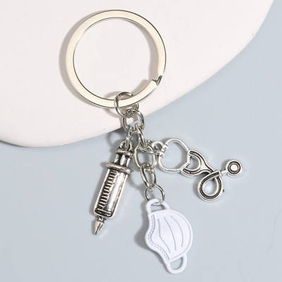 Breloc de medicină, stetoscop, seringă, breloc instrumente medicale, lanțuri de chei pentru doctor, asistentă medicală, cadouri pentru femei, bărbați, bijuterii lucrate manual